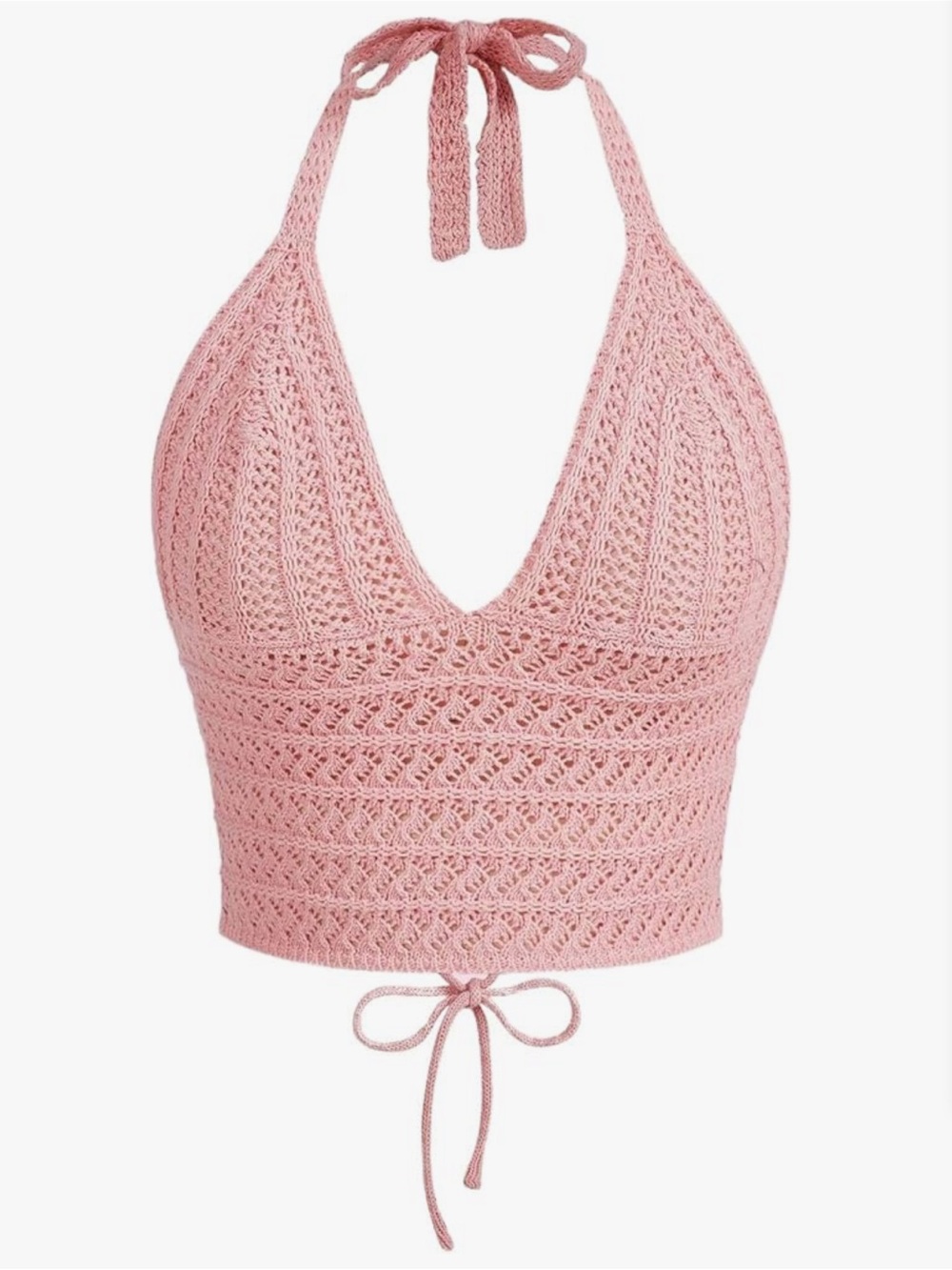 Crochet Halter Crop Top in Dusty Pink